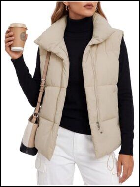 Cropped Puffer Vest Asymmetric Zip Stand Collar Quilted Warm Jacket